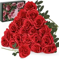 20PCS Artificial Red Roses, 3.9'' Silk Flower Head Fake Red Rose with Long Stems