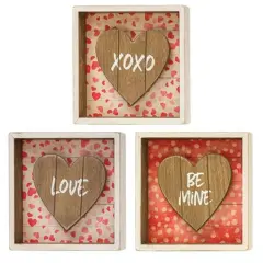 3 Asstd. Be Mine Wooden Shadow Box Sign with Heart Design and Love Words