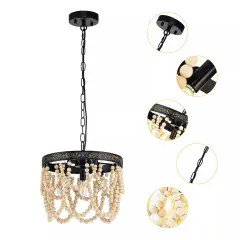 Ceiling Light Wood Beaded Chandelier Farmhouse Chandelier Living Room