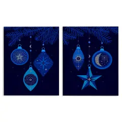 Stupell Industries Vintage Blue Holiday Ornaments2 pc Canvas Wall Art Set Design by Victoria Barnes