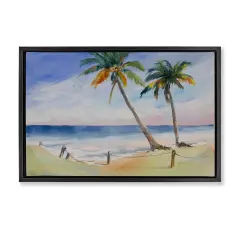 Stupell Industries Two Palms Beach Sunset Framed Floater Canvas Wall Art Design by Karin Lind