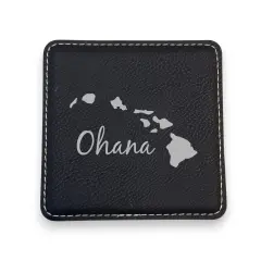 Coaster - Ohana (Family) Hawaii - SET OF 2 - Leather or Stitched Cork Black/Silver