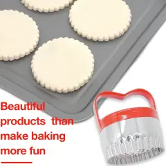 3 Pcs Biscuit Cutter Set Fluted Round Cookie Cutters Handle Red Top Rubber