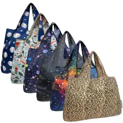 Wrapables Large Foldable Tote Nylon Reusable Grocery Bags, 6 Pack, Cosmic Dreams