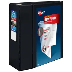 Avery Heavy-Duty View 3 Ring Binder, 5 Inch One Touch EZD Rings, 1,050-Sheet Capacity, 2.3/4.8 Inch Wide Spine, Customizable Clear Cover and Spine, 1 Black Binder (79606)
