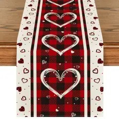 Artoid Mode Buffalo Plaid Love Hearts Valentine's Day Table Runner, Seasonal Kitchen Dining Table Decoration for Indoor Home Party 13x72 Inch