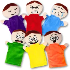 4E's Novelty 6 Pack Emotion Hand Puppets for Kids &ndash; Soft Plush 6 Emotions Hand Puppets for Toddlers 3-8