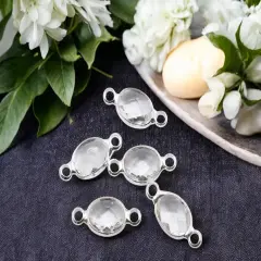 *10* 15x7mm Silver Plated Brass Surrounded Clear Glass Connectors