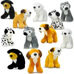 4E's Novelty 12 Pack Assorted Stuffed Dogs - 5&rsquo;&rsquo; Small Plush Animals in 6 Designs, Dog Themed Party Favors
