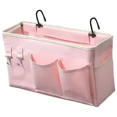 Bedside Caddy/Bedside Storage Bag Hanging Organizer for Bunk and Hospital Beds,Dorm Rooms Bed Rails,Can be Placed Glasses,Books,Mobile Phones,Keys (Light Pink)