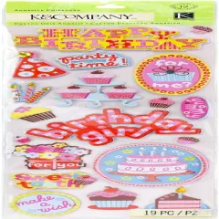 K & Company Sweetie Birthday Adhesive Chipboard Dimensional Stickers