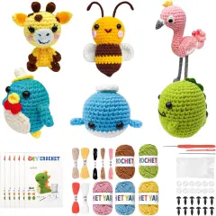 6PCS Animal Crochet Kit with Guides - Pink