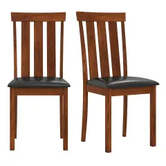 Walnut Rubber Wood PU Leather Farmhouse Dining Chairs Set of 2 with Cushioned Seats