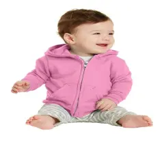 Port & Company&reg; Infant Core Fleece Full Zip Hooded Sweatshirt Candy Pink
