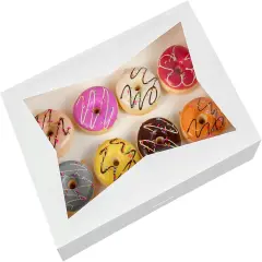 14 x10 x 3inch White Lock Corner Window Bakery Cookie Boxes, Large Paperboard Container with PVC Windows for Pie, Pack of 12