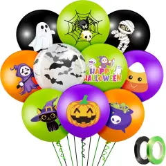 50 12" Halloween Latex Balloons - Pumpkin and Spooky Spider (Cute Style)