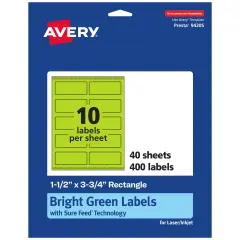 Avery Bright Green Paper Labels, 1.5" x 3.75" Rectangle