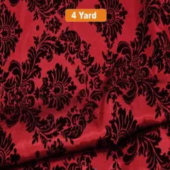 60" Wide Damask Flocking Taffeta Fabricfor Curtains Apparel and Decor Red Damask