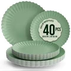 Earthtrends Scalloped Paper Plates 8.5 Inch & 10.5 Inch Dinner Plate Set &ndash; Fancy Disposable Plates for Party, Wedding, Birthday, Baby Shower &ndash; Large & Small Paper Plate Set for Parties, Events, Catering &ndash; ElegantFloral Design Matcha