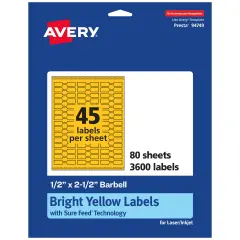 Avery Bright Yellow Paper Labels, 0.5" x 2.5" Barbell