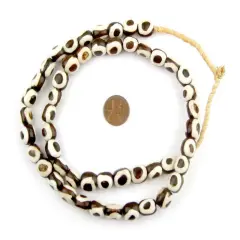 The Bead Chest Batik Bone Beads - Full Strand of Fair Trade African Beads (Small, Inverted Eye Design)