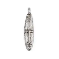 The Bead Chest Elongated Silver Mask Pendant from Africa (9x40mm): Genuine West African Mask Design for DIY Jewelry & Necklaces