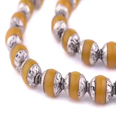 The Bead Chest Capped Amber with Silver Gemstone Beads, Full Strand of Round Nepalese Stone Beads, Great for DIY Jewelry Necklace & Bracelet Making
