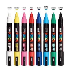8 Posca Paint Markers Set - 5M Medium Markers with Reversible Tips, Acrylic Paint Pens for Art Supplies, Fabric Paint, Fabric Markers, and General Painting