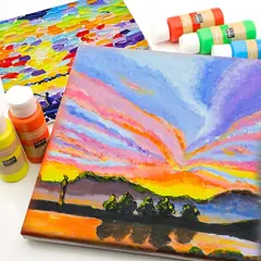 24 Basic Colors Acrylic Art Paint Set - 59ml / 2oz Bottles for Painting on Canvas, Rocks, Stones, Wood, and Fabric - Professional Art Supplies for Artists, Students, Beginners, and Adults