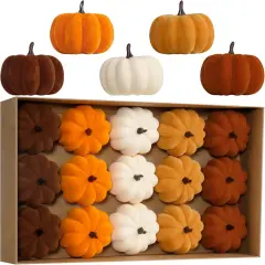 15PCS Artificial Fall Flocked Pumpkins Tabletop Decor
