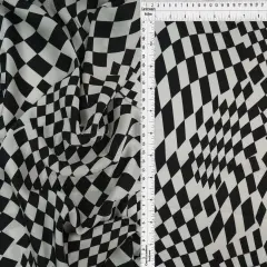 1 Yard Bubble Satin Checker Print Fabric, 58/59&Prime; Wide Polyester Spandex Blend BLACK/IVORY