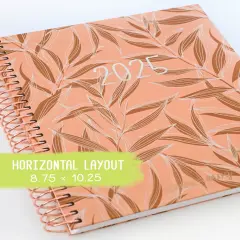 2025 Planner - Horizontal Layout, Spiral Bound - "Golden Leaves" (#107)