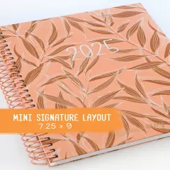 2025 Planner - Mini Signature Layout, Spiral Bound - "Golden Leaves" (#507)