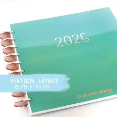 2025 Planner - Vertical Layout, Disc Bound - "Teal Strokes" (#902)