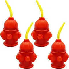 4E's Novelty 4 Pack Fire Hydrant Cups 12oz - Firefighter Birthday Party Decorations, Fireman Theme Party Supplies