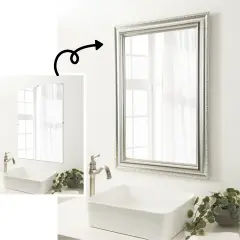 Amanti Art Mirror Makeover Bathroom Mirror Frame Border Kit -Fully Assembled Peel and Stick Frame - Mirror NOT Included - Parlor Trim Parlor Silver