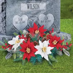 Collections Etc Artificial Poinsettia Floral Arrangement Grave Marker Memorial Stake