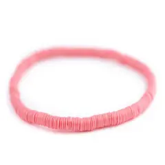 The Bead Chest Boho Stretch Bracelet, Neon Pink - Stackable African Vinyl Heishi, Unisex for Men & Women
