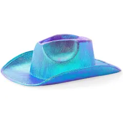 Holographic Party Cowboy Hat, Metallic Space Cowboy (Purple, Adult) Blue