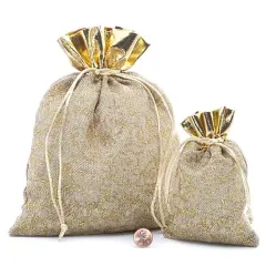 Gold Florentine Jute Fabric Bag 4''x6" for Stylish Gift Wrapping