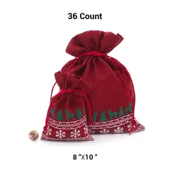 8&rdquo; x 10&rdquo; Faux Linen Christmas Gift Bags for Festive Wrapping