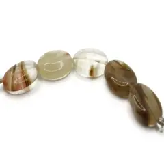 5 20mm Clear Quartz Glass with Brown Lines Flat Oval Beads