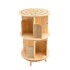 Wood 360 [ROTATING BOOKCASE] Freestanding 2 Tiers Small Bookshelf Display Rack