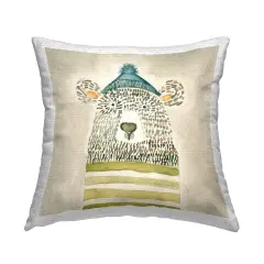 Abstract Bear in Hat Design by Natalie Timbrook Outdoor Printed Pillow 