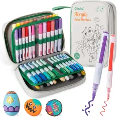 Ohuhu Acrylic Paint Markers 48 PCS 24 Colors Double Pack of Fine Tip & Reversible Tips (Chisel & Round) Acrylic Markers High Opacity Paint Pens for Rock Painting Easter Egg Wood Glass Ceramic Canvas