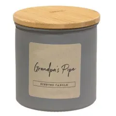 14oz Grandpa's Pipe Candle in Grey Glass Jar with Wooden Lid Nostalgic Pipe Tobacco Fragrance