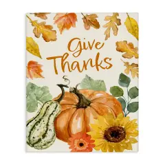 Give Thanks Harvest Gourds Leaves Autumnal BorderCanvas Art