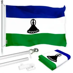 G128 Combo Pack: 6 Ft Tangle Free Aluminum Spinning Flagpole (Silver) & Lesotho Basotho Flag 3x5 Ft, LiteWeave Pro Series Printed 150D Polyester | Pole with Flag Included