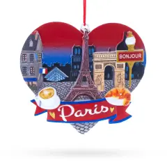 Paris Heart with Eiffel Tower and Bonjour Caf&eacute; Resin Christmas Ornament