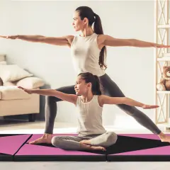 4-Panel PU Leather Folding Exercise Gym Mat with Carrying Handles and Removable Zippered Cover Black & Pink